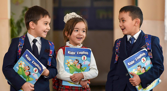 Uzbek children learning English