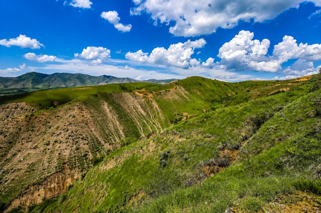 Samsarak rolling green hills under blue sky