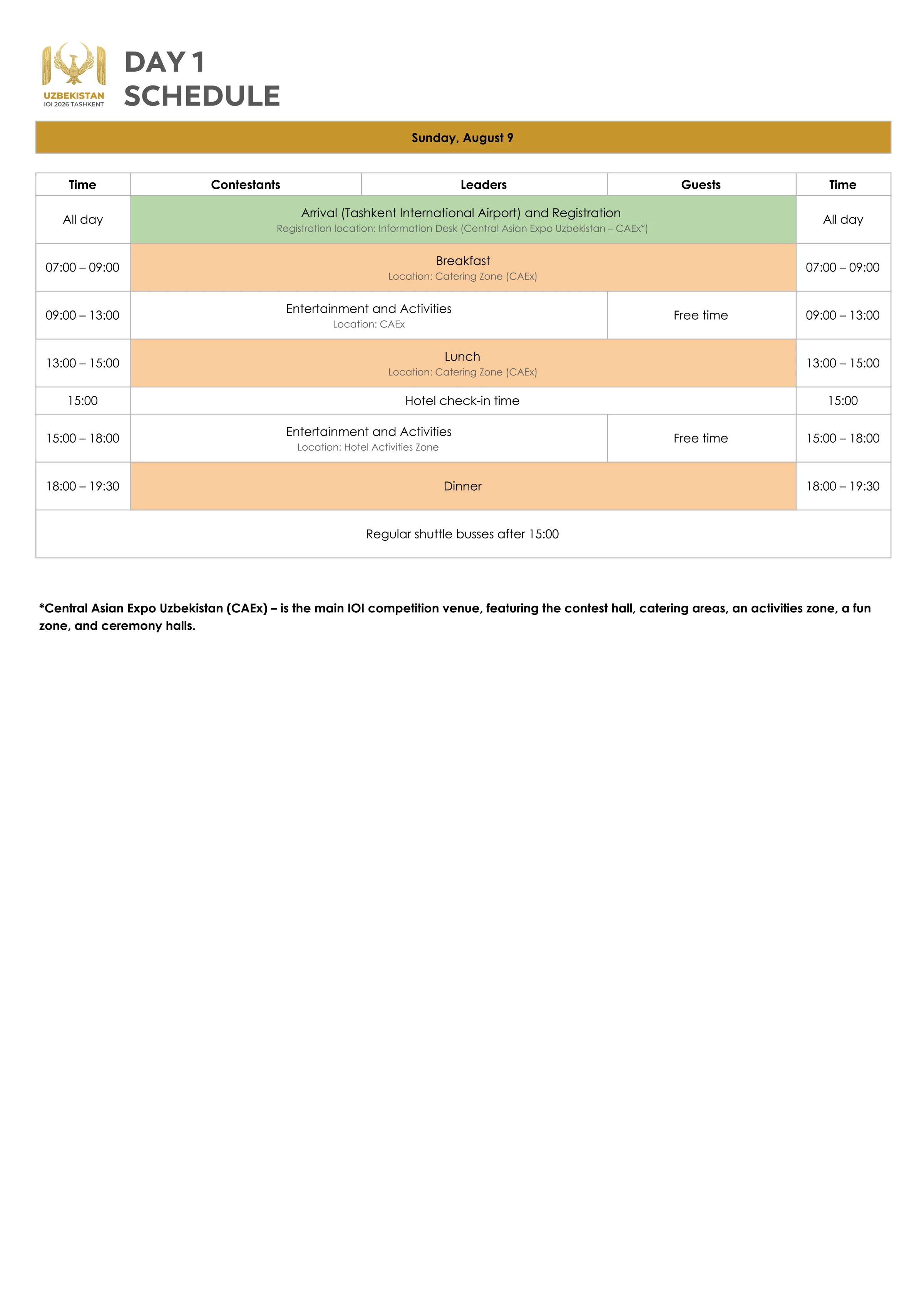 IOI 2026 schedule for August 9