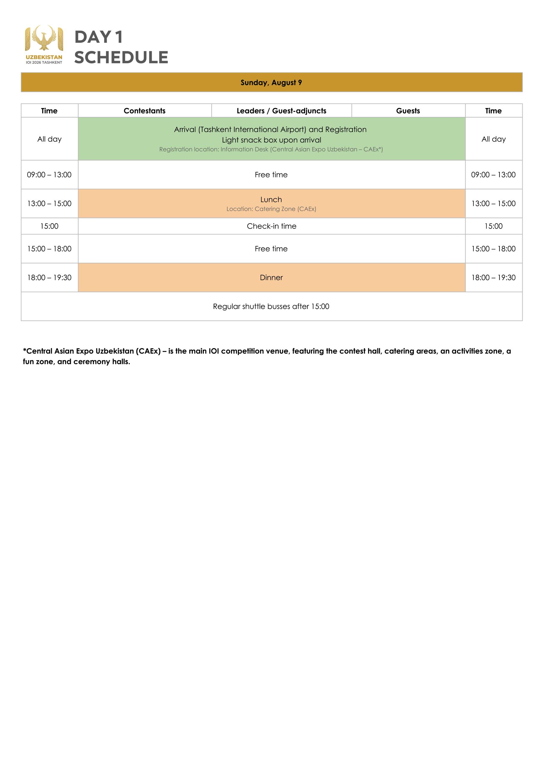 IOI 2026 schedule for August 9